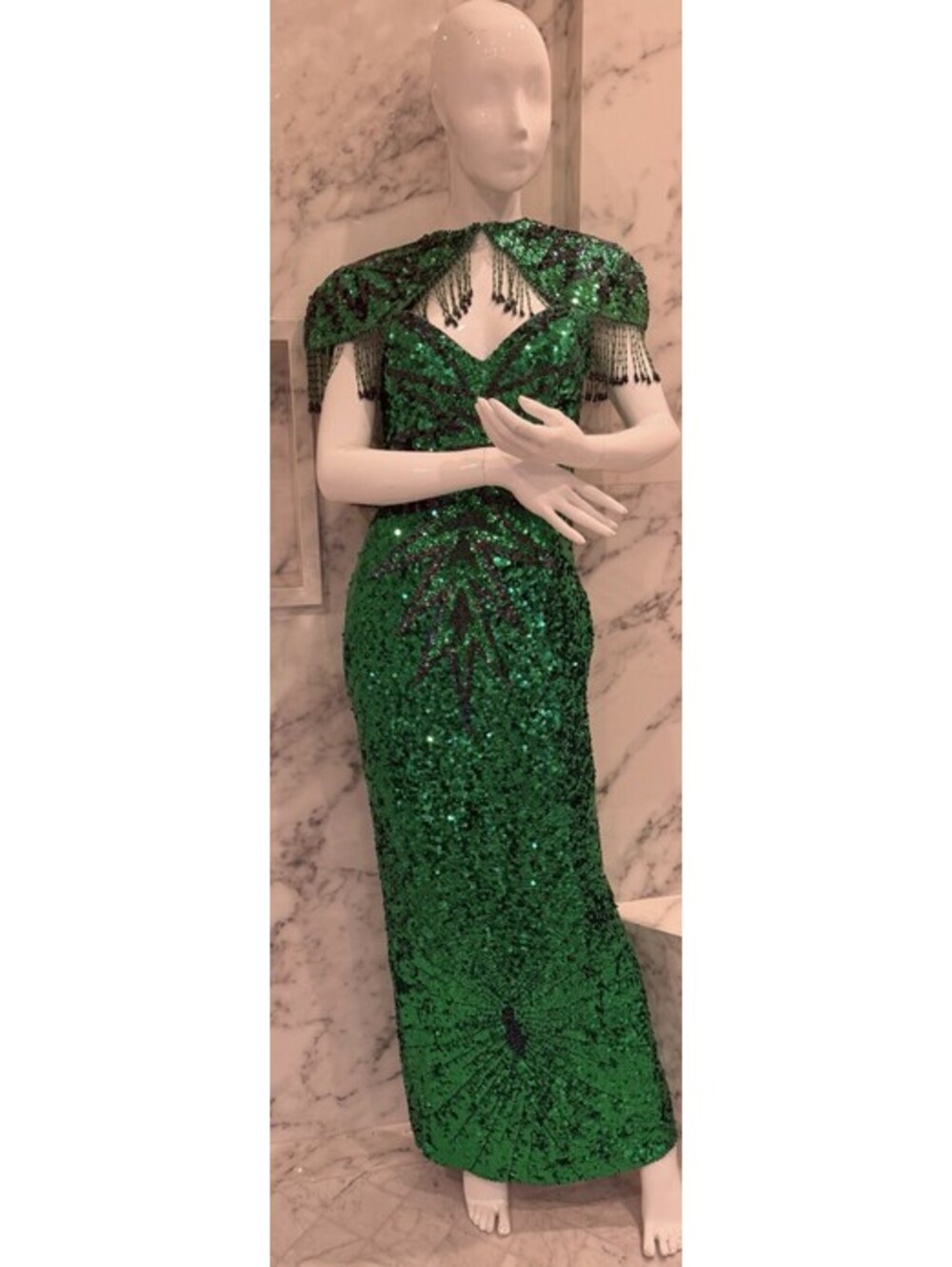 Vintage Alyce Designs Emerald Green Sequin Beaded Silk Gown Dress Size 10 Formal